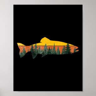 Póster Pesca con Mosca para Trucha Bosque Exterior Natura