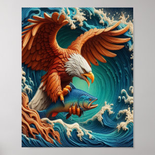 Póster Pesca de águila majestuosa en una ola 8x10