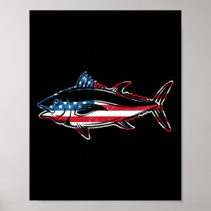 Póster Pesca de atún bandera americana pez azul gigante p