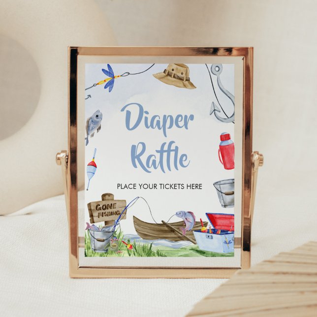 Póster Pesca de Baby Shower Diaper Raffle (Little Fisherman Baby Shower Diaper Raffle SIgn)