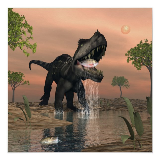 Póster Pesca de dinosaurios Prestosuchus - renderizado 3D (Anverso)