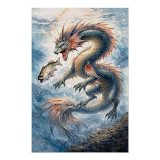 Póster Pesca de Dragón Acuático