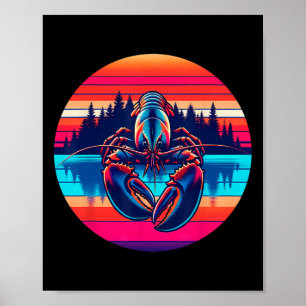 Póster Pesca de langosta al atardecer estilo retro vintag