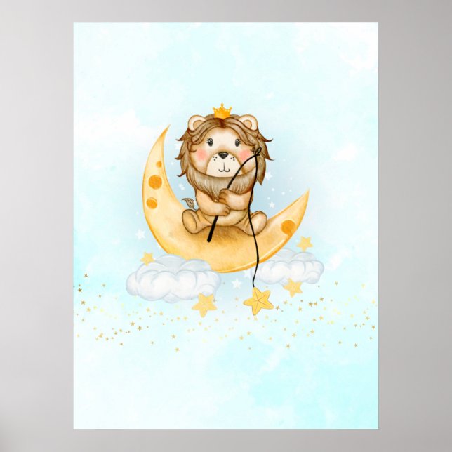 Póster Pesca de leones en la acuarela lunar (Frente)