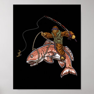 Póster Pesca de lubina roja cazando a Bigfoot pescadores 
