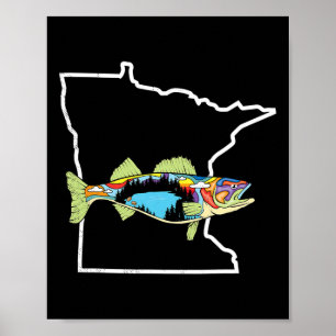 Póster Pesca de lucioperca en Minnesota Pescador de agua 
