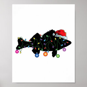 Póster Pesca de lucioperca Luces divertidas de Navidad Pe