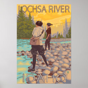 Póster Pesca de mujeres en el río Lochsa, Idaho