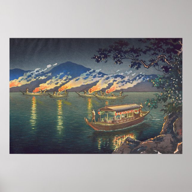 Póster Pesca de Nagaragawa Cororant Tsuchiya Koitsu (Frente)