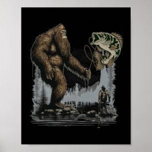 Póster Pesca de pie gigante Funny Pescado Sasquatch