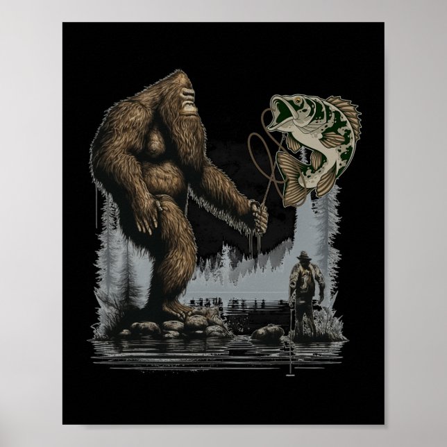 Póster Pesca de pie gigante Funny Pescado Sasquatch (Frente)
