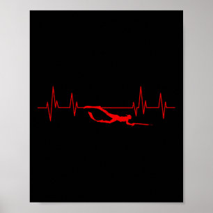 Póster Pesca de punta de corazón Buceo Spearfisherman Hun