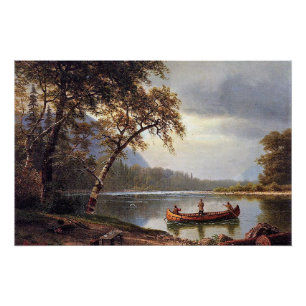 Póster Pesca de salmón en el Cascapediac Albert Bierstadt