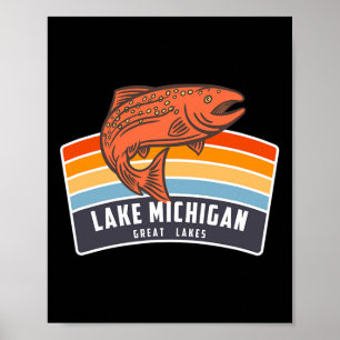 Póster Pesca de salmón en el lago Michigan Grandes Lagos