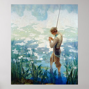 Póster Pesca de Thoreau en Walden Pond, por N. C. Wyeth