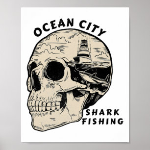 Póster Pesca de tiburones en la playa de Ocean City Maryl