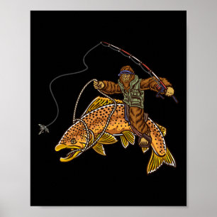 Póster Pesca de trucha marrón en el río Bigfoot Hunting F