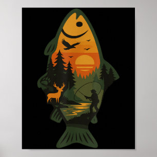 Póster Pesca de trucha Pesca al aire libre Naturaleza sil