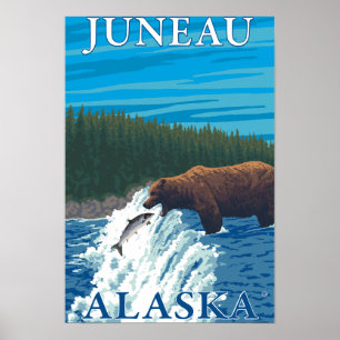 Póster Pesca del oso en el río - Juneau, Alaska