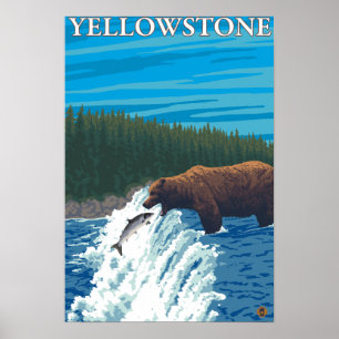 Póster Pesca del oso en nacional del río - Yellowstone