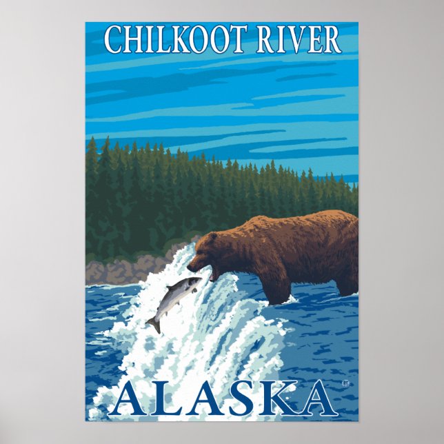 Póster Pesca del oso en río Chilkoot, Alaska (Frente)