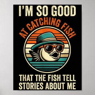 Póster Pesca divertida pesca Pescado Vintage Pescador B G