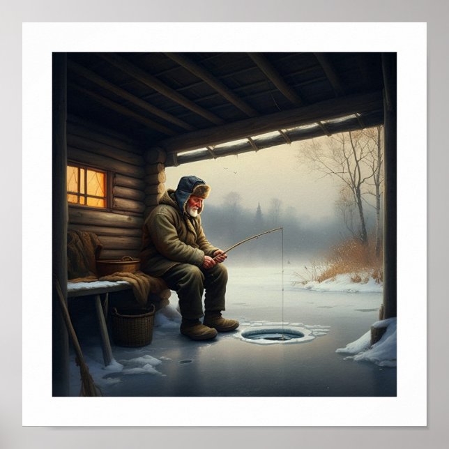 Póster Pesca en hielo en invierno (Frente)