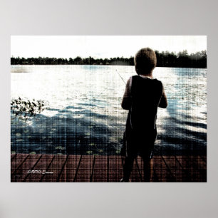 Póster Pesca en la puesta del sol