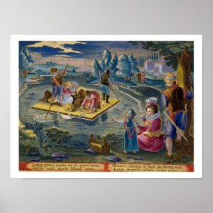 Póster Pesca en un lago de noche, plato 101 de 'Venati'