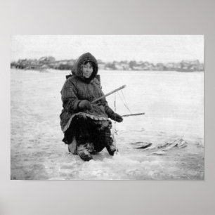 Póster Pesca esquimal del hielo en Nome, fotografía de