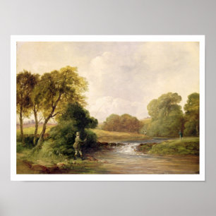 Póster Pesca: Jugando un pescado (aceite en lona)