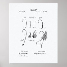 Póster Pesca Mosca 1892 Patente Art - Libro Blanco