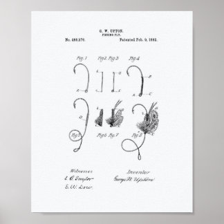 Póster Pesca Mosca 1892 Patente Art - Libro Blanco