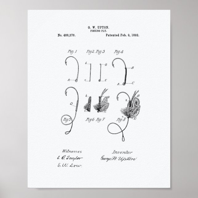 Póster Pesca Mosca 1892 Patente Art - Libro Blanco (Frente)