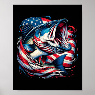 Póster Pesca Patriótica 4 De Julio Hombres Bandera Americ