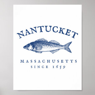 Póster Pesca Retro Nantucket Machusetts