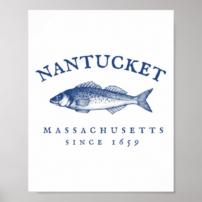Póster Pesca Retro Nantucket Machusetts (Frente)