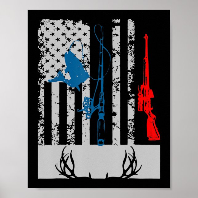 Póster Pesca Y Caza De Cerveza Bandera Estadounidense Par (Frente)