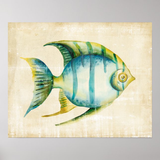 Póster Pescado acuario azul y amarillo (Frente)