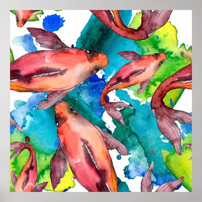 Póster Pescado acuático. Mar rojo y peces exóticos en el  (Frente)