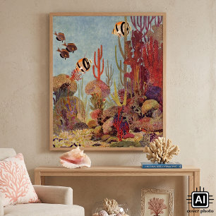 Póster Pescado añejo en el océano, angelácea de coral tro