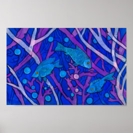 Póster Pescado azul en algas marinas, colección de papel 