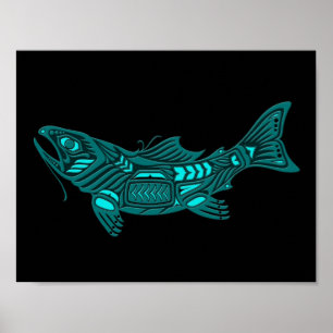 Póster Pescado azul verde azulado del espíritu Haida en n