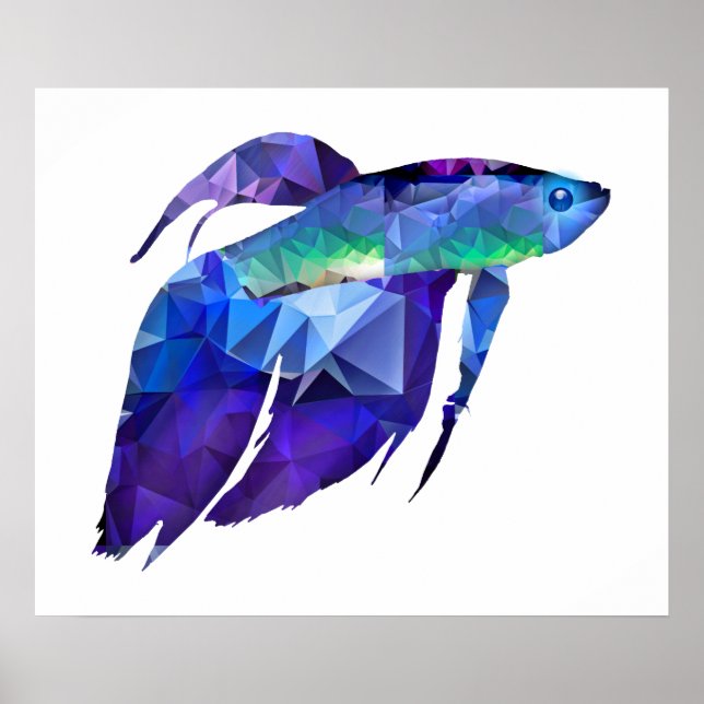 Póster Pescado beta para azul de mosaico de polígono (Frente)
