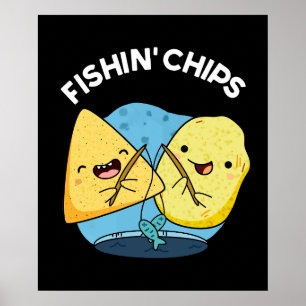 Póster Pescado chips Funny Food Pun Dark BG
