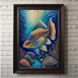 Póster Pescado colorido de dibujo de talla