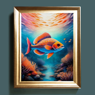 Póster Pescado de arrecife con pintura de color de agua