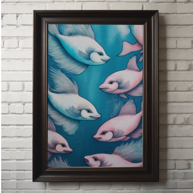 Póster Pescado de dibujo de la alga azul rosa (Subido por el creador)