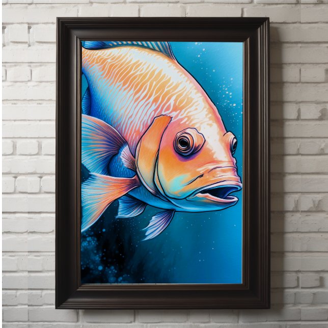 Póster Pescado de dibujo de la alga azul rosa (Subido por el creador)