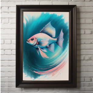 Póster Pescado de dibujo rosa azul chaleta ii